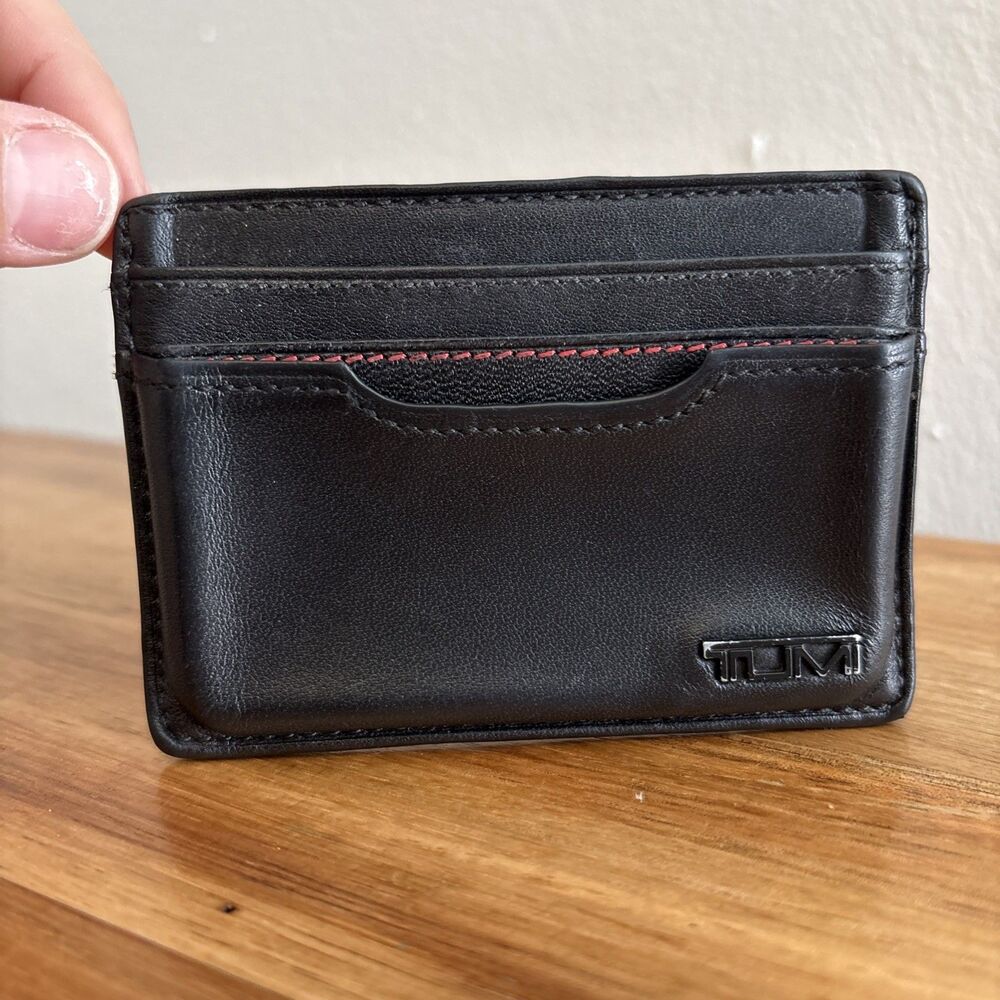 TUMI Delta Money Clip Card Case Wallet with RFID ID Lock Black Leather